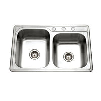 Thumbnail for Houzer Glowtone 33 inch Stainless Steel Drop-in Topmount 60/40 Double Bowl Kitchen Sink, Nested 20-Pack