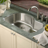 Thumbnail for Houzer Medallion Designer 32 inch Stainless Steel Undermount Offset Single Bowl Kitchen Sink with Strainer