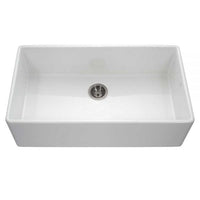 Thumbnail for Houzer Platus White Fireclay Apron Front Farmhouse Single Bowl Kitchen Sink with Strainer & Grid