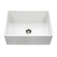 Thumbnail for Houzer Platus White Fireclay Apron Front Farmhouse Single Bowl Kitchen Sink with Strainer & Grid