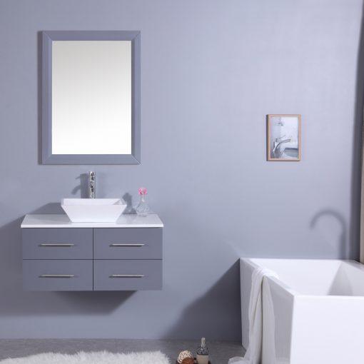 Totti Wave 36″ Modern Bathroom Vanity w/ Super White Man-Made Stone Top & Sink Vanity Eviva