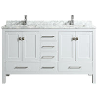 Thumbnail for Eviva London 60″ x 18″ Transitional Double Sink Bathroom Vanity w/ White Carrara Top Vanity Eviva White 