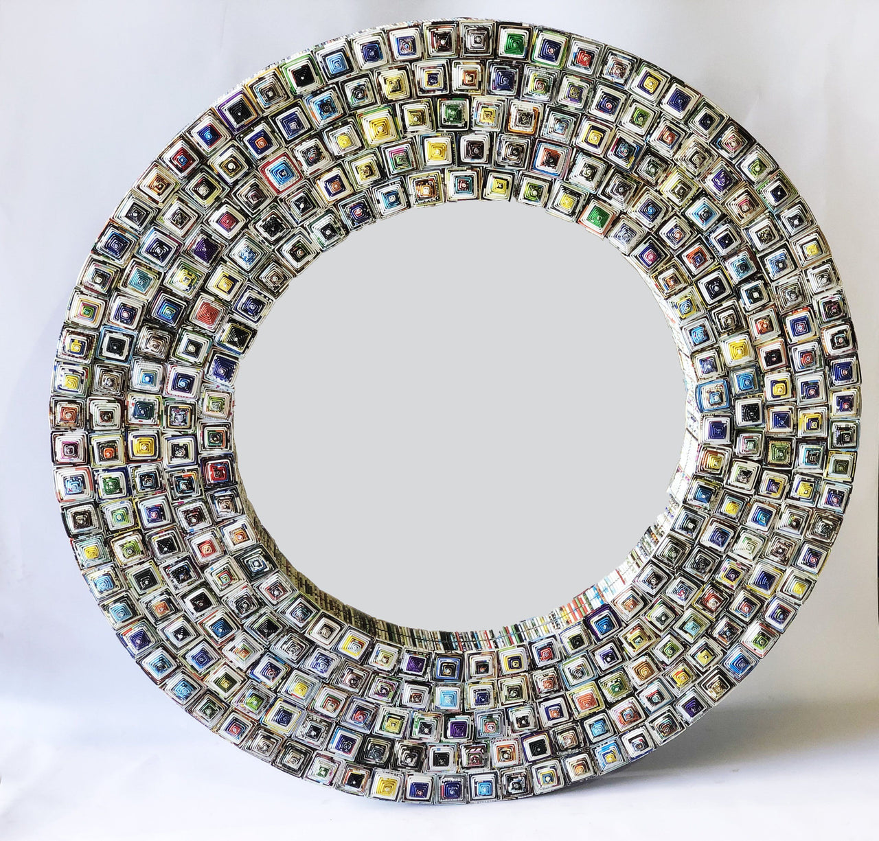 AFD Quilled Large Pyramid Art Mirror 47" Round Mirrors AFD MULTI COLORED