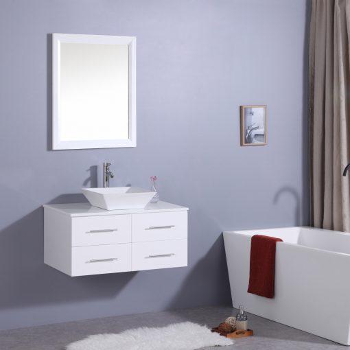 Totti Wave 36″ Modern Bathroom Vanity w/ Super White Man-Made Stone Top & Sink Vanity Eviva