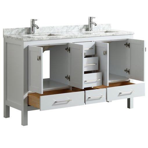 Eviva London 60″ x 18″ Transitional Double Sink Bathroom Vanity w/ White Carrara Top Vanity Eviva 