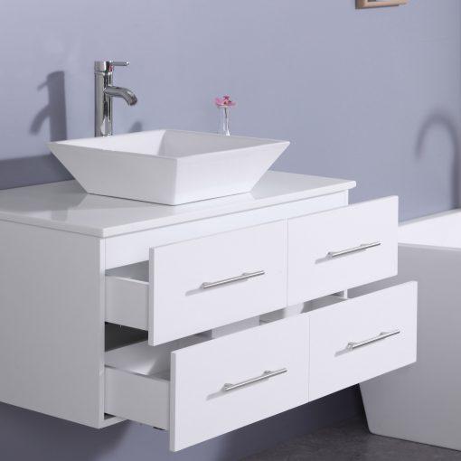Totti Wave 36″ Modern Bathroom Vanity w/ Super White Man-Made Stone Top & Sink Vanity Eviva
