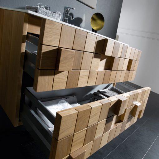 Eviva Mosaic 33 in. Wall Mounted Oak Bathroom Vanity with White Integrated Solid Surface Countertop Bathroom Vanity Eviva