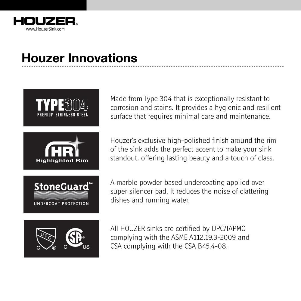 Houzer Hospitality Series Topmount Stainless Steel 2-Holes Bar/Prep Sink Bar Sink - Topmount Houzer 