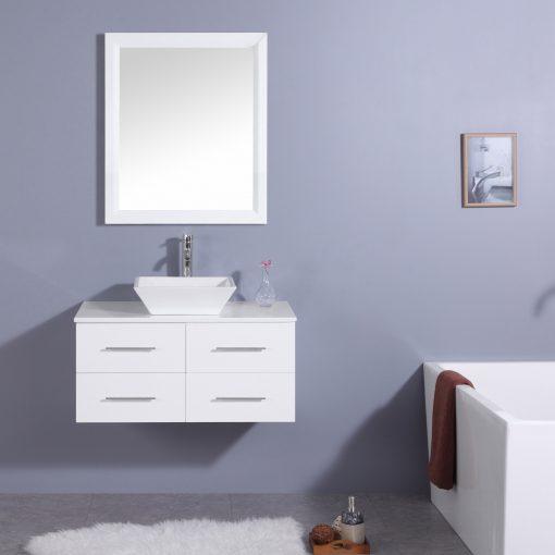 Totti Wave 36″ Modern Bathroom Vanity w/ Super White Man-Made Stone Top & Sink Vanity Eviva