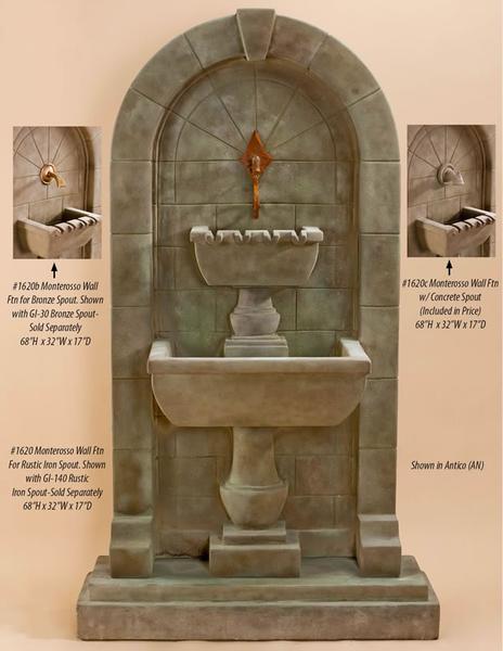 Monterosso Wall Outdoor Cast Stone Garden Fountain For Spout Fountain Tuscan