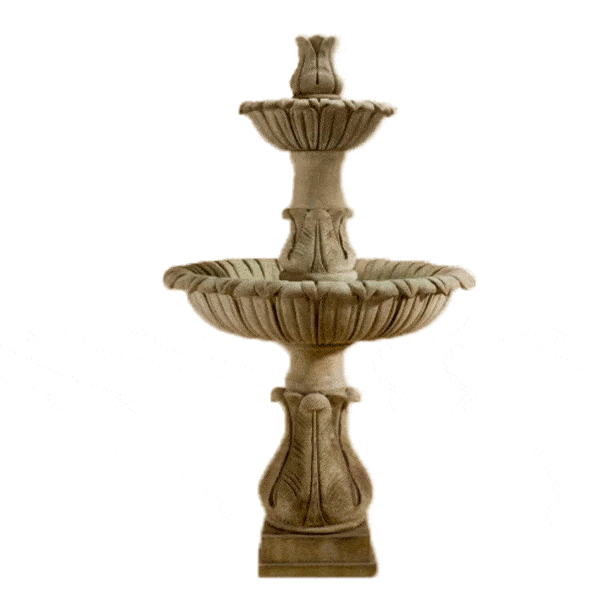 Calanthia Two Tier Cast Stone Outdoor Garden Fountain W/ Acanthus Finial Fountain Tuscan