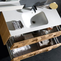 Thumbnail for Eviva Mosaic 33 in. Wall Mounted Oak Bathroom Vanity with White Integrated Solid Surface Countertop Bathroom Vanity Eviva