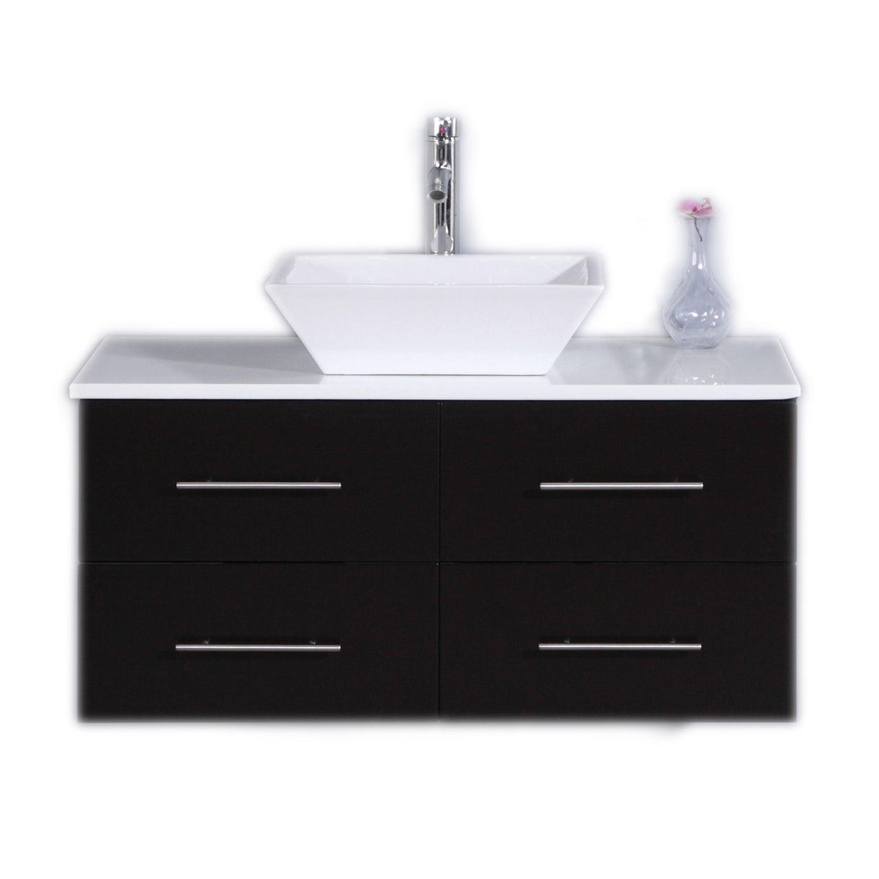 Totti Wave 36″ Modern Bathroom Vanity w/ Super White Man-Made Stone Top & Sink Vanity Eviva Espresso