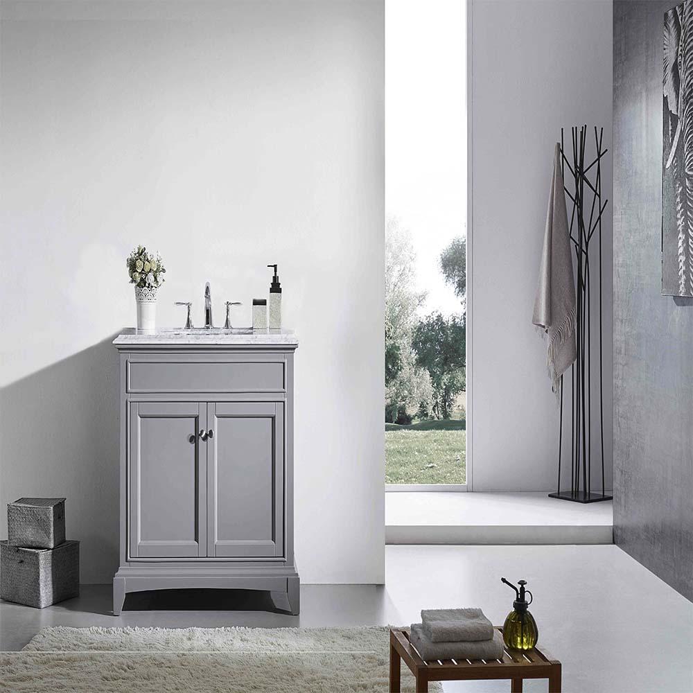 Eviva Elite Princeton 30″ Solid Wood Bathroom Vanity Set with Double OG White Carrera Marble Top Vanity Eviva Grey
