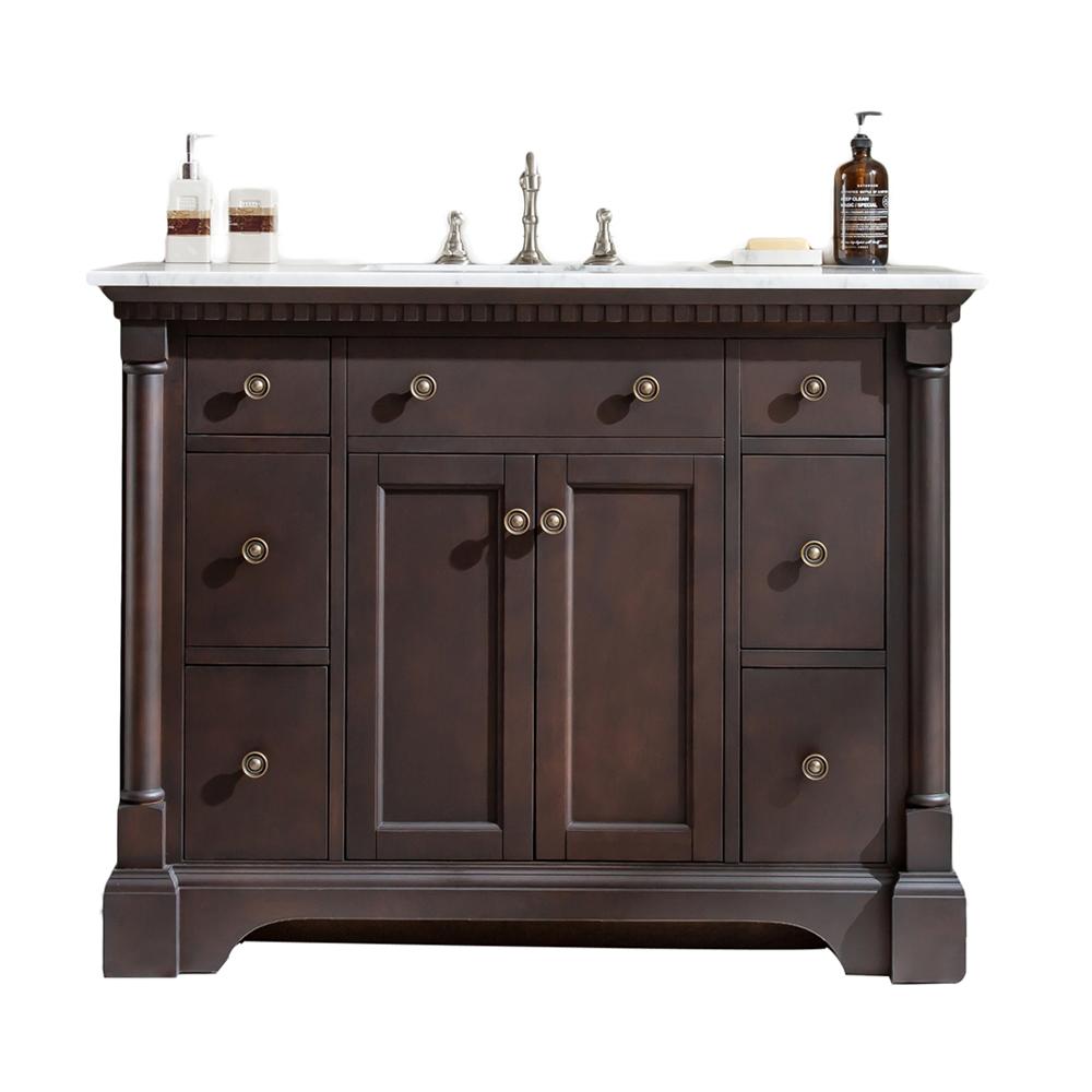 Eviva Preston 43 in. Aged Chocolate Bathroom Vanity with White Carrara Marble Countertop and Undermount Sink Vanity Eviva