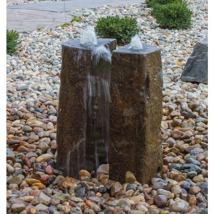 Real Stone Fountains ABBC910 Basalt Fountain Kit - 24″ Double Split Polished 2 Piece Fountain Blue Thumb