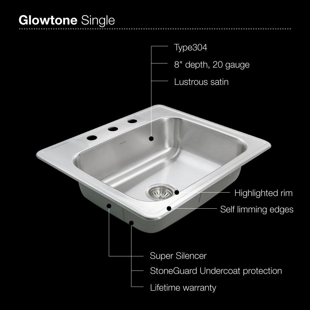 Houzer Glowtone Series Topmount Stainless Steel Kitchen Sink, 8-Inch Deep Kitchen Sink - Topmount Houzer
