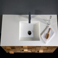 Thumbnail for Eviva Mosaic 36 in. Wall Mounted Oak Bathroom Vanity with White Integrated Solid Surface Countertop Bathroom Vanity Eviva