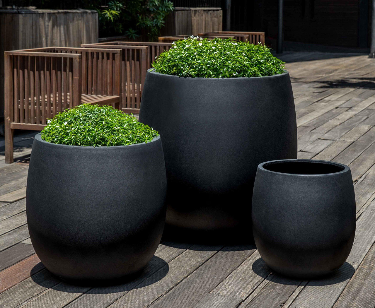 Campania International Fiber Clay Guilford Planter - S/3 Urn/Planter Campania International Onyx Black Lite Large