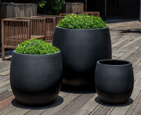 Thumbnail for Campania International Fiber Clay Guilford Planter - S/3 Urn/Planter Campania International Onyx Black Lite Large