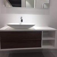 Thumbnail for Eviva Lava 46 Inch Walnut Wall Mount Bathroom Vanity with White Solid Surface Vessel Sink Bathroom Vanity Eviva