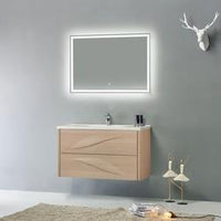 Thumbnail for Eviva Findo 39 Inch Oak Wall Mount Bathroom Vanity with White Integrated Solid Surface Sink Bathroom Vanity Eviva