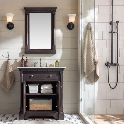 Eviva Preston 31″ Aged Chocolate Traditional Bathroom Vanity w/ White Carrara Top Vanity Eviva