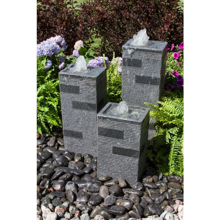 Real Stone Fountains ABHF60K Polished Block Towers Fountain Kit Fountain Blue Thumb