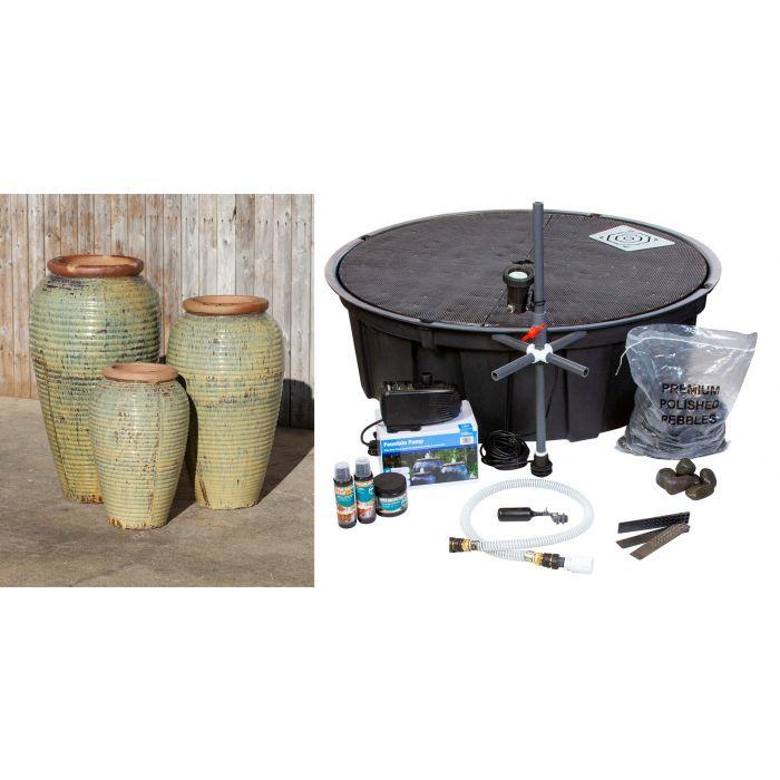 Tuscany FNT40714 Ceramic Triple Vase Complete Fountain Kit Vase Fountain Blue Thumb