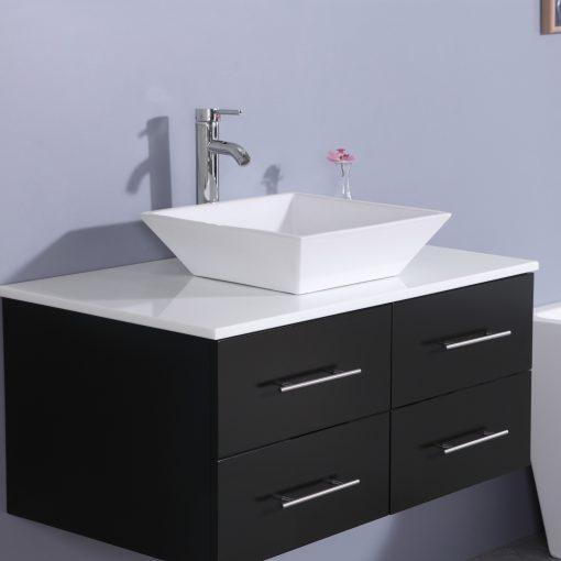 Totti Wave 36″ Modern Bathroom Vanity w/ Super White Man-Made Stone Top & Sink Vanity Eviva