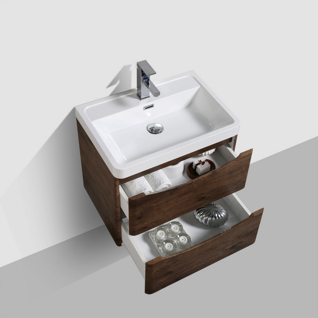Eviva Smile 28″ Wall Mount Modern Bathroom Vanity w/ White Integrated Top Vanity Eviva