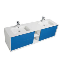 Thumbnail for Eviva Vienna 75″ White Frame Wall Mount Double Sink Bathroom Vanity w/ White Integrated Top Vanity Eviva