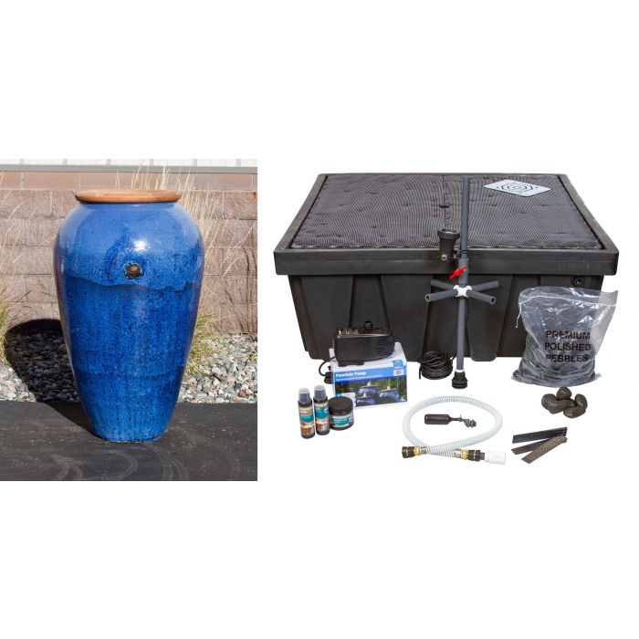 Tuscany FNT50384 Ceramic Triple Vase Complete Fountain Kit Vase Fountain Blue Thumb