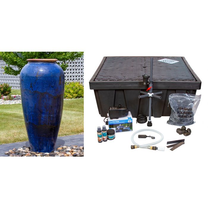 Tuscany FNT50489 Ceramic Triple Vase Complete Fountain Kit Vase Fountain Blue Thumb