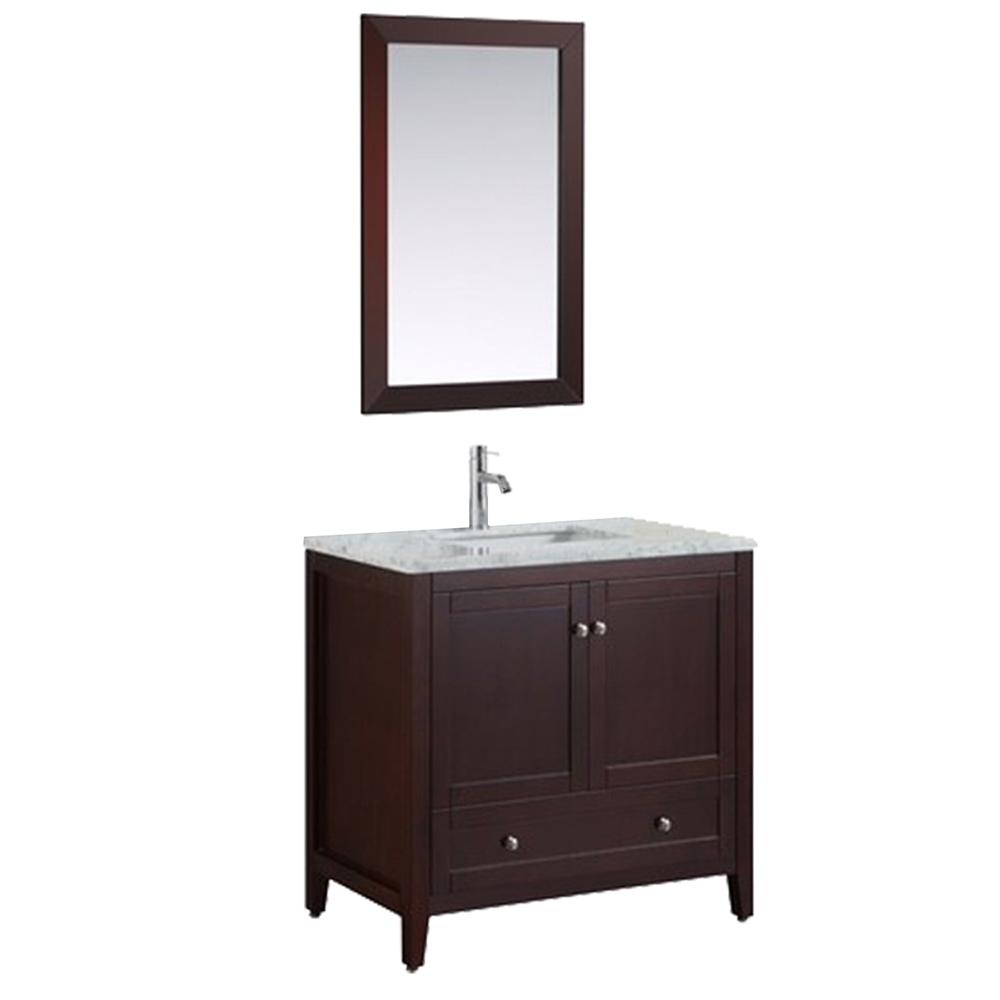 Eviva Lime 36″ Bathroom Vanity with White Jazz Marble Carrera Top Bathroom Vanity Eviva Teak
