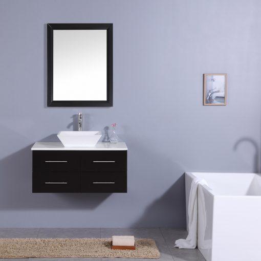 Totti Wave 36″ Modern Bathroom Vanity w/ Super White Man-Made Stone Top & Sink Vanity Eviva