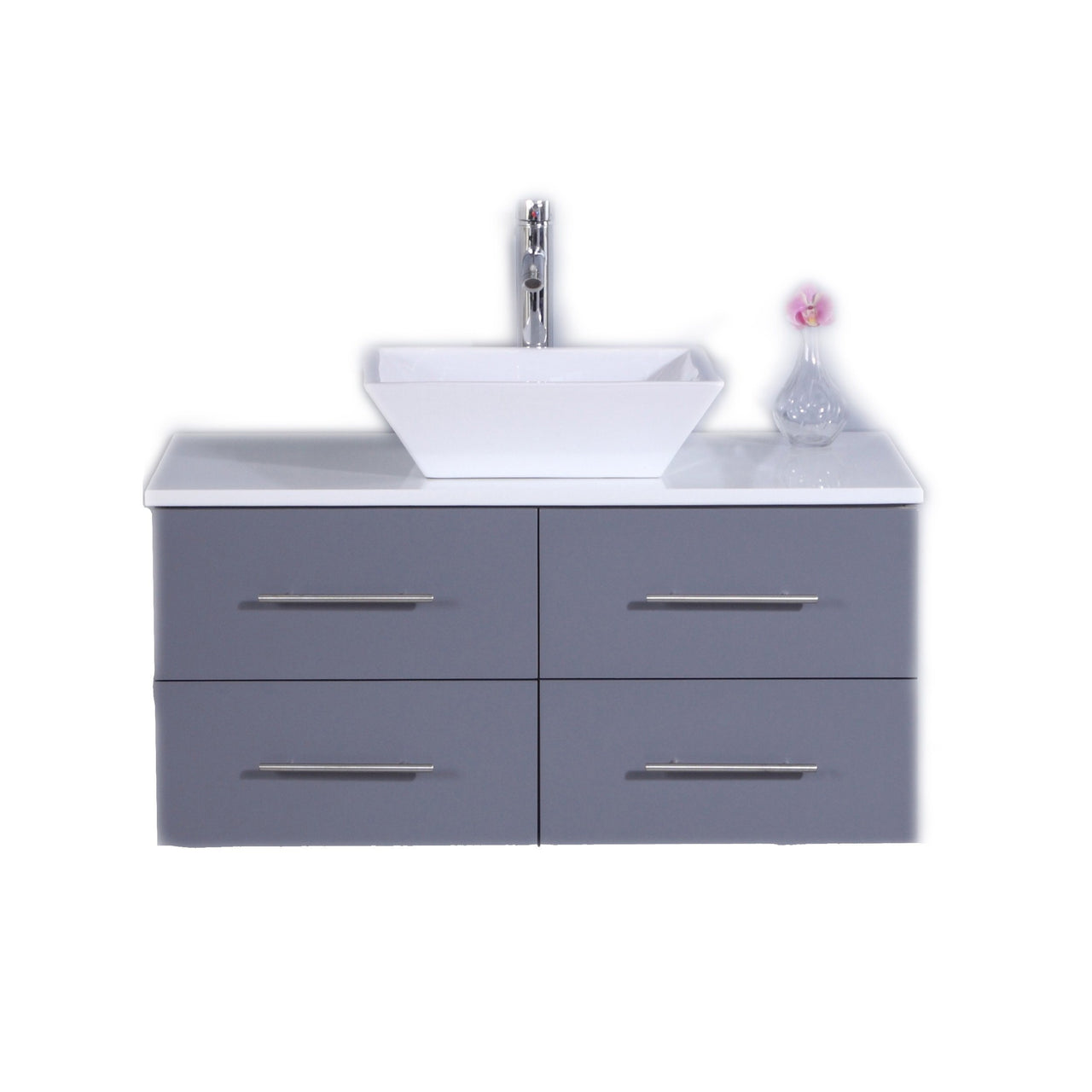 Totti Wave 36″ Modern Bathroom Vanity w/ Super White Man-Made Stone Top & Sink Vanity Eviva Gray