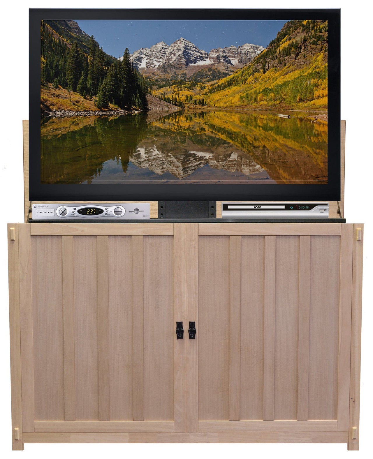 Touchstone Grand Elevate - Unfinished Oak Lift Cabinets For Up To 60” Flat Screen Tv’S Tv Lift Cabinets Touchstone 