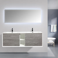 Thumbnail for Eviva Vienna 75″ White Frame Wall Mount Double Sink Bathroom Vanity w/ White Integrated Top Vanity Eviva Cement Gray