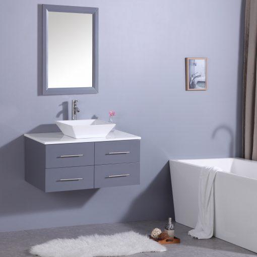Totti Wave 36″ Modern Bathroom Vanity w/ Super White Man-Made Stone Top & Sink Vanity Eviva