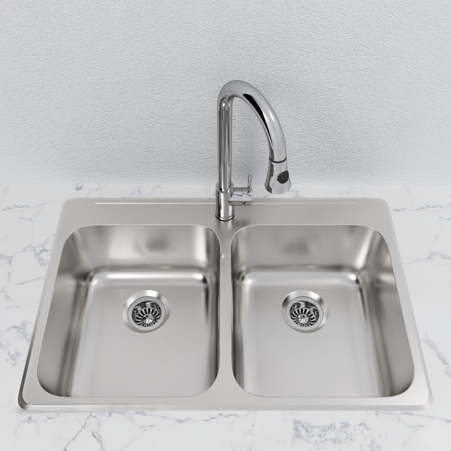 Cantrio Double Bowl 31 1/4" Stainless Steel Top Mount Kitchen sink Kitchen Steel Series Cantrio