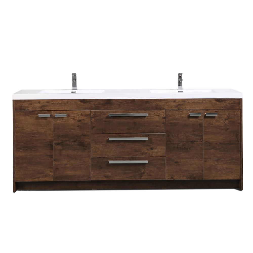 Eviva Lugano 84″ Modern Double Sink Bathroom Vanity w/ White Integrated Top Vanity Eviva Rosewood