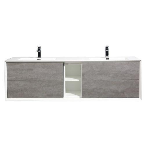 Eviva Vienna 75″ White Frame Wall Mount Double Sink Bathroom Vanity w/ White Integrated Top Vanity Eviva