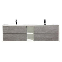 Thumbnail for Eviva Vienna 75″ White Frame Wall Mount Double Sink Bathroom Vanity w/ White Integrated Top Vanity Eviva