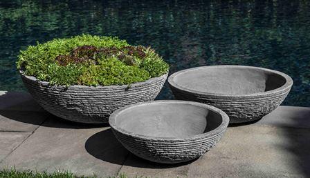 Campania International Fiber Cement Stone Ledge Zen Bowl Urn/Planter Campania International
