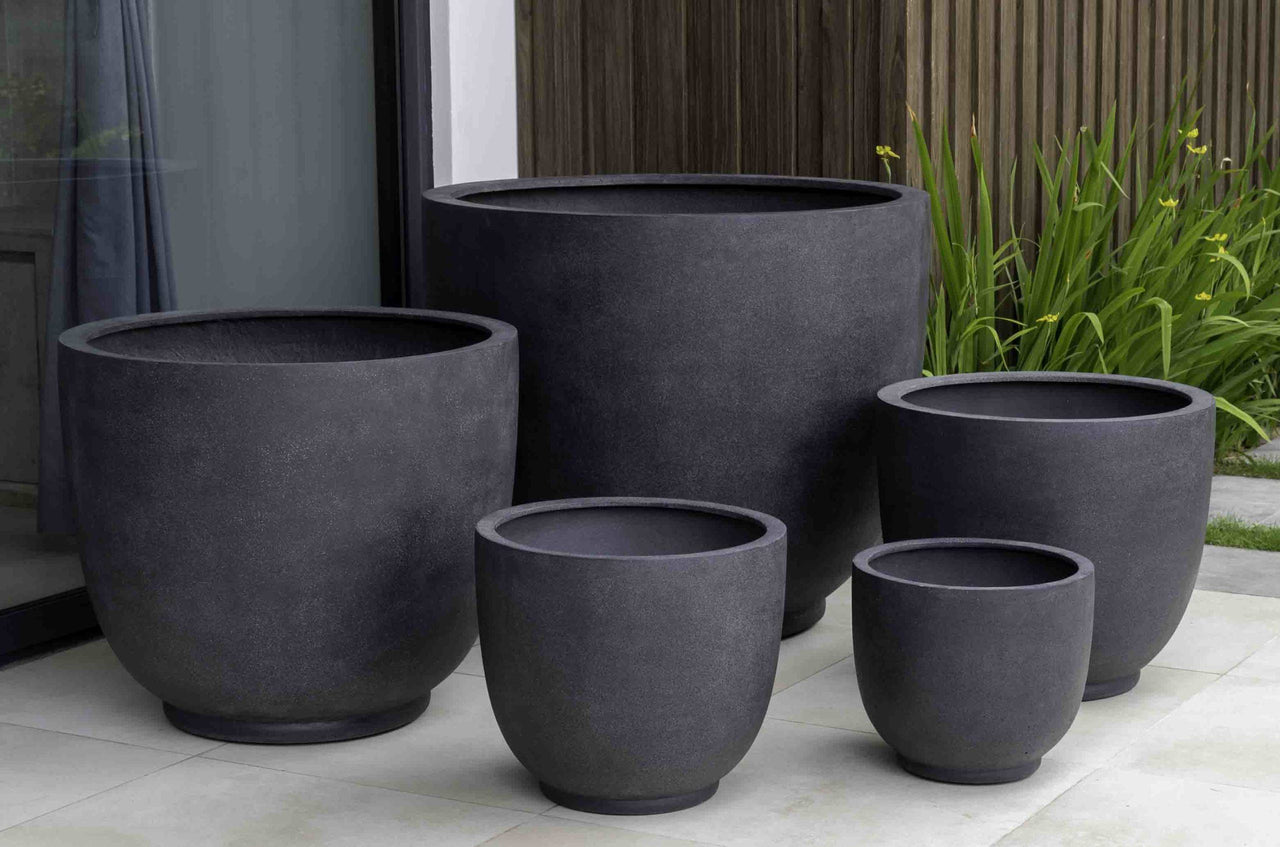 Campania International Fiber Clay Danilo Planter - (S/5) Urn/Planter Campania International Charcoal Lite Extra Large