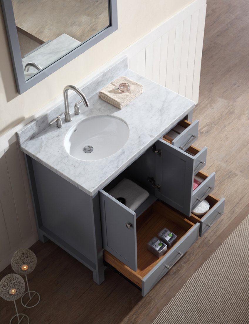 ARIEL Cambridge 37" Single Sink bathroom Vanity Set w/ Left Offset Sink in Grey Vanity ARIEL 