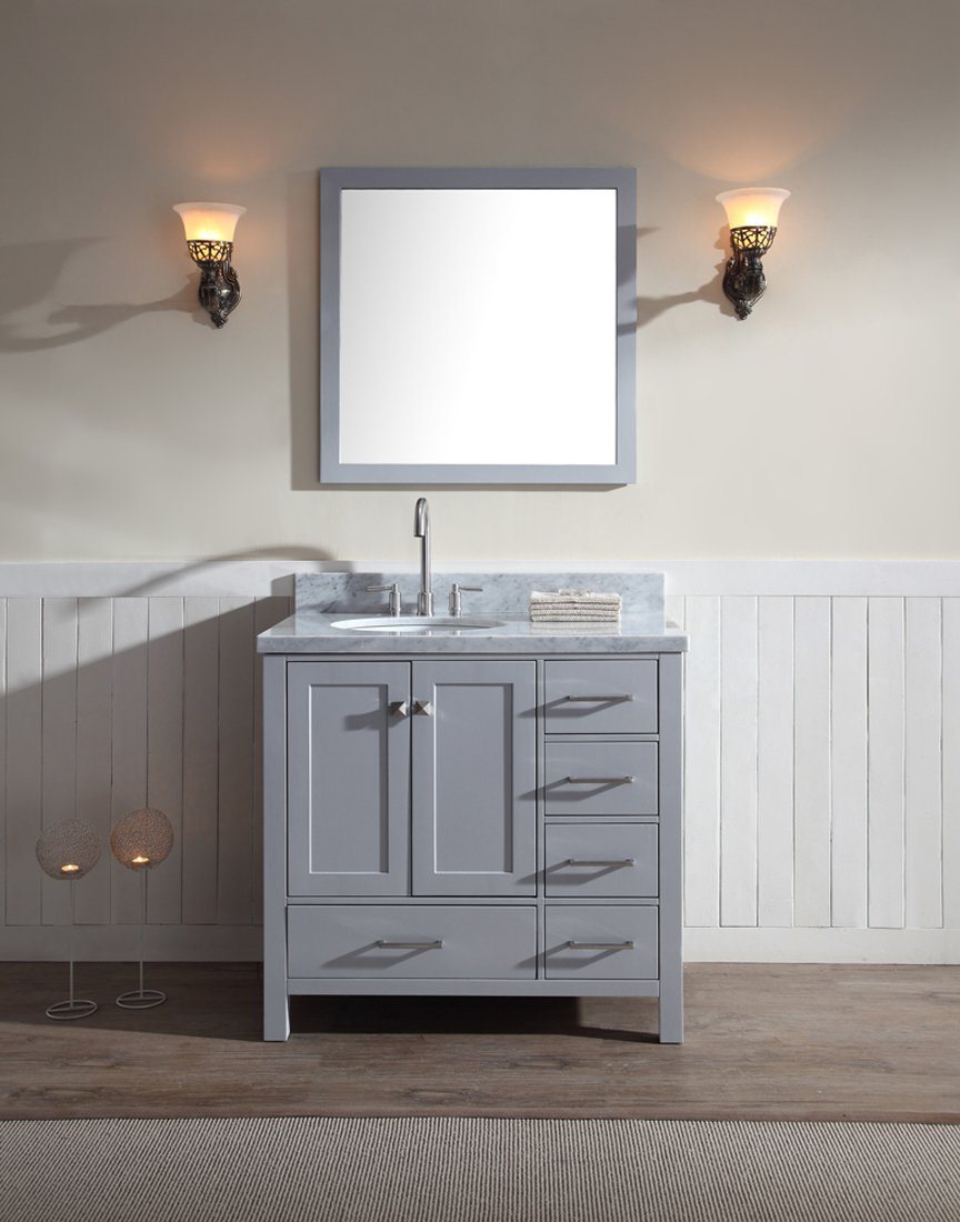ARIEL Cambridge 37" Single Sink bathroom Vanity Set w/ Left Offset Sink in Grey Vanity ARIEL 