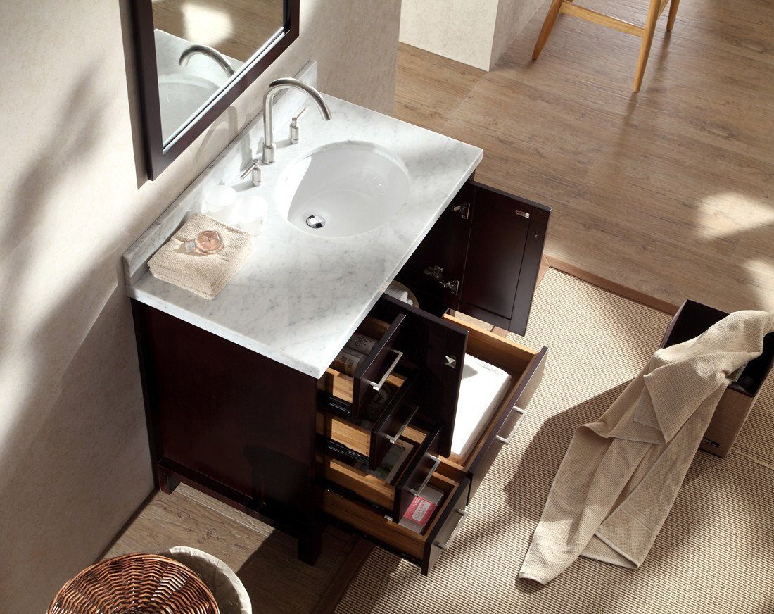 ARIEL Cambridge 37" Single Sink Vanity Set w/ Right Offset Sink in Espresso Vanity ARIEL 