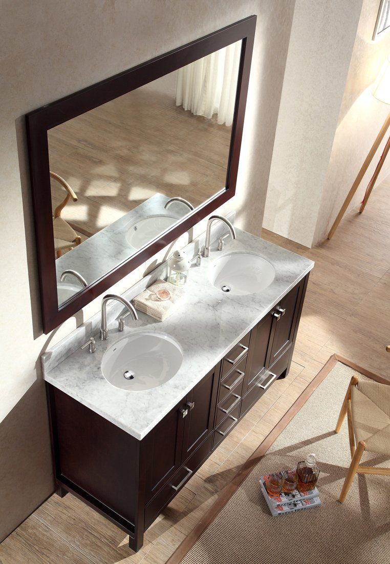 ARIEL Cambridge 61" Double Sink Bathroom Vanity Set in Espresso Vanity ARIEL 